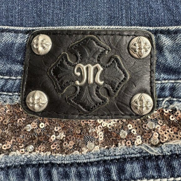 Miss Me Jeans Womens 30x32 Blue Skinny Flap Pockets Distressed Dark Wash Denim - Picture 4 of 14